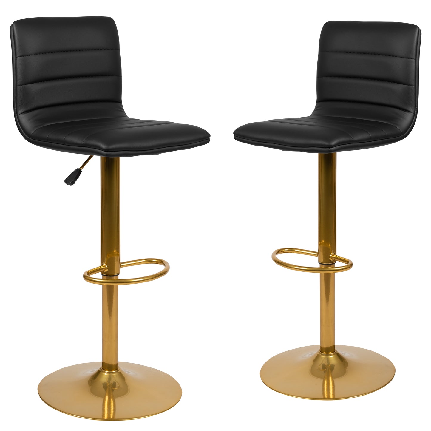 Vincent Modern Black Vinyl Adjustable Bar Stool with Back, Counter Height Swivel Stool with Gold Pedestal Base, Set of 2 Black Vinyl/Gold Frame