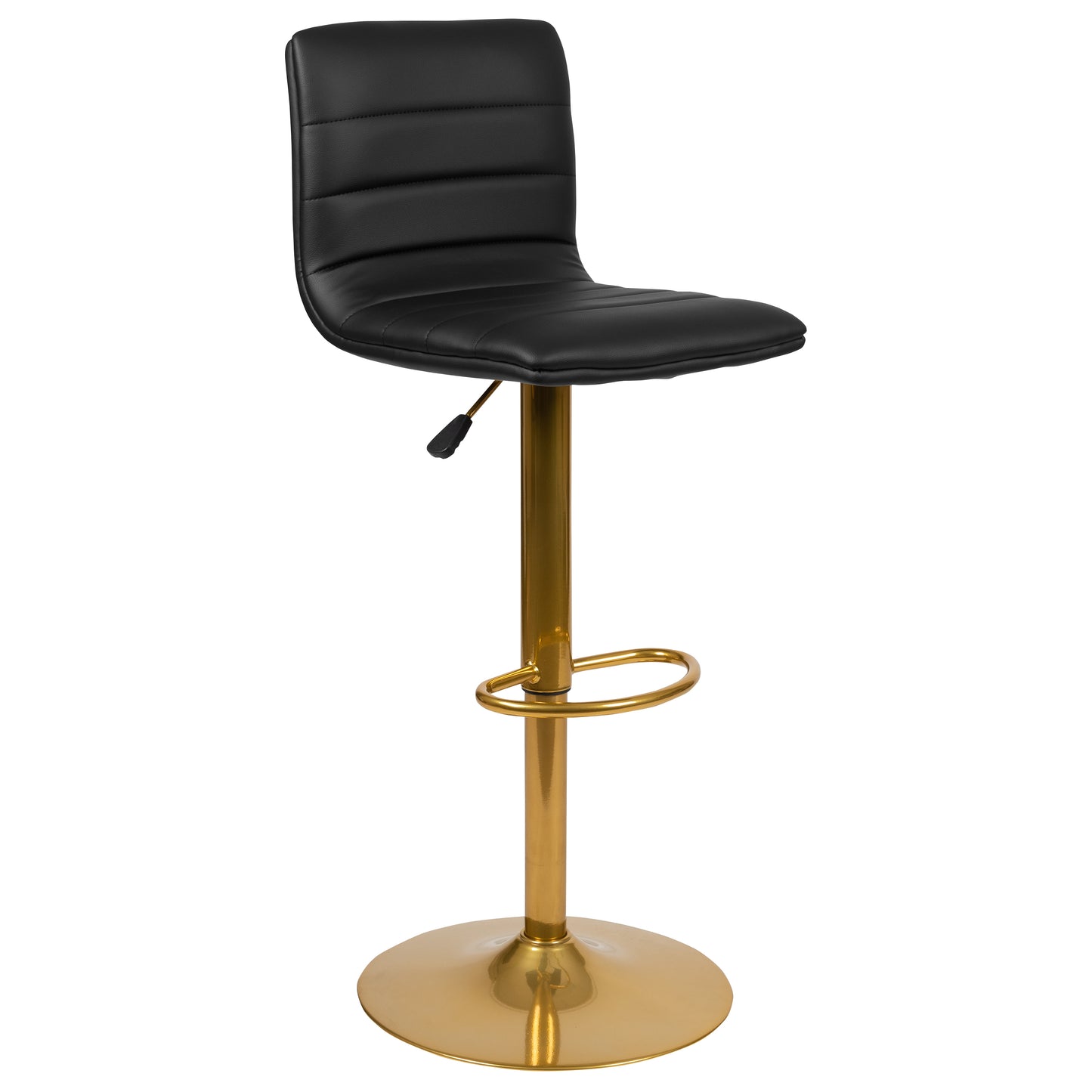 Vincent Modern Black Vinyl Adjustable Bar Stool with Back, Counter Height Swivel Stool with Gold Pedestal Base, Set of 2 Black Vinyl/Gold Frame