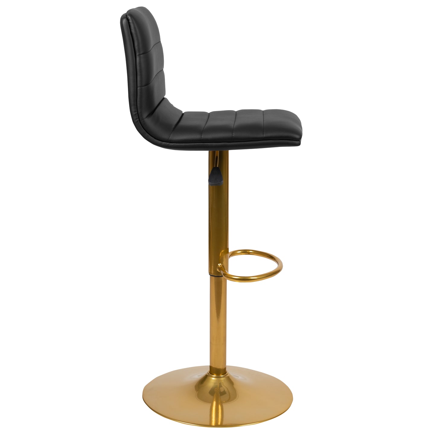 Vincent Modern Black Vinyl Adjustable Bar Stool with Back, Counter Height Swivel Stool with Gold Pedestal Base, Set of 2 Black Vinyl/Gold Frame