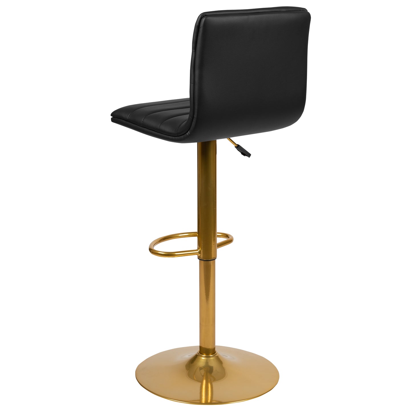 Vincent Modern Black Vinyl Adjustable Bar Stool with Back, Counter Height Swivel Stool with Gold Pedestal Base, Set of 2 Black Vinyl/Gold Frame