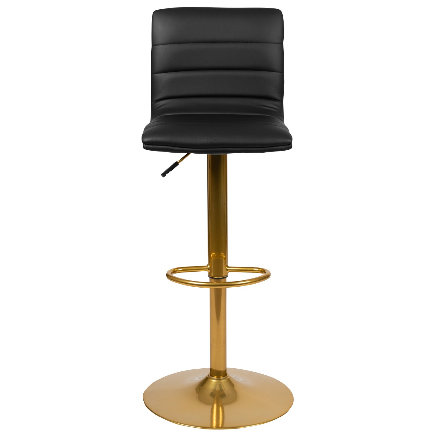 Vincent Modern Black Vinyl Adjustable Bar Stool with Back, Counter Height Swivel Stool with Gold Pedestal Base, Set of 2 Black Vinyl/Gold Frame