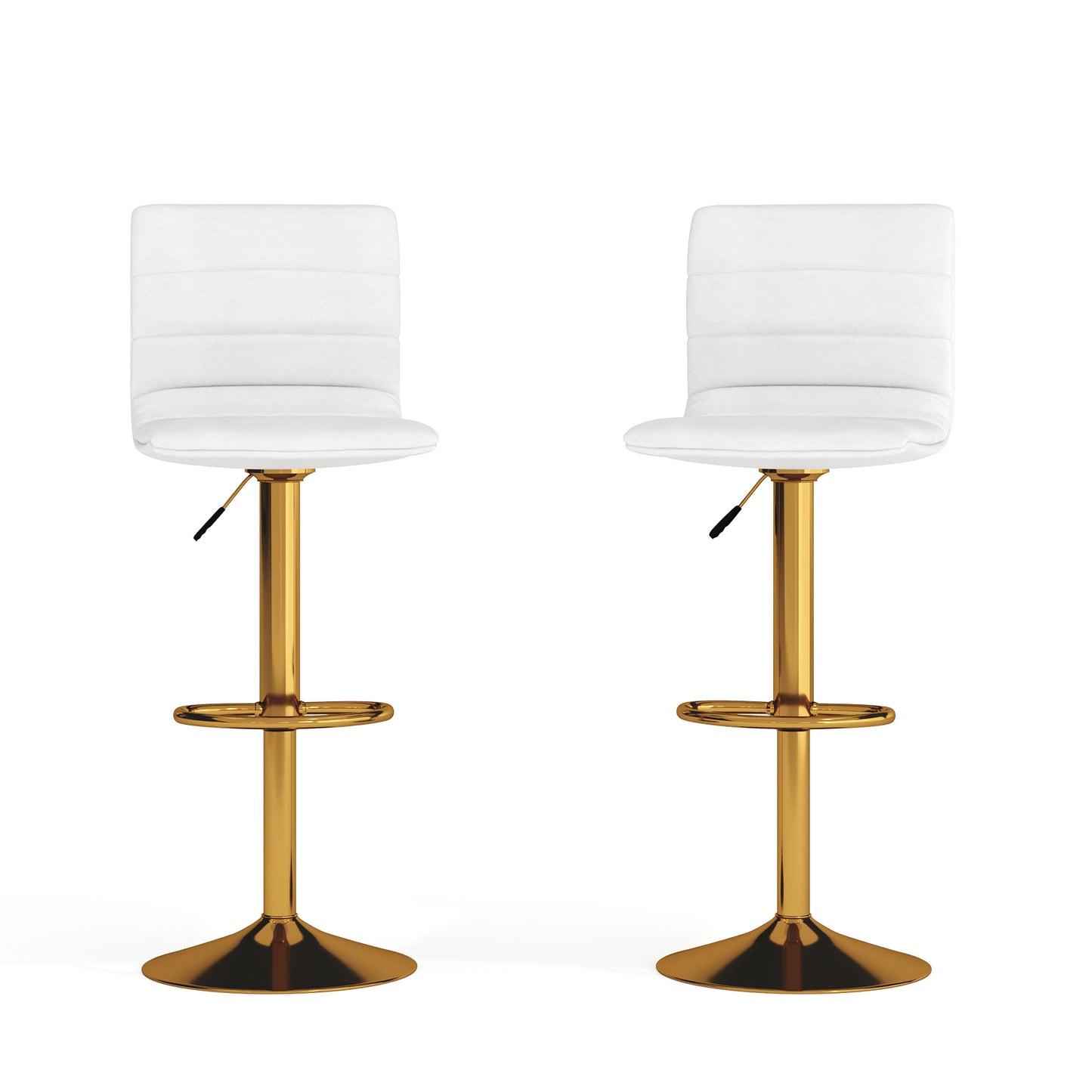 Vincent Modern White Vinyl Adjustable Bar Stool with Back, Counter Height Swivel Stool with Gold Pedestal Base, Set of 2 White Vinyl/Gold Frame