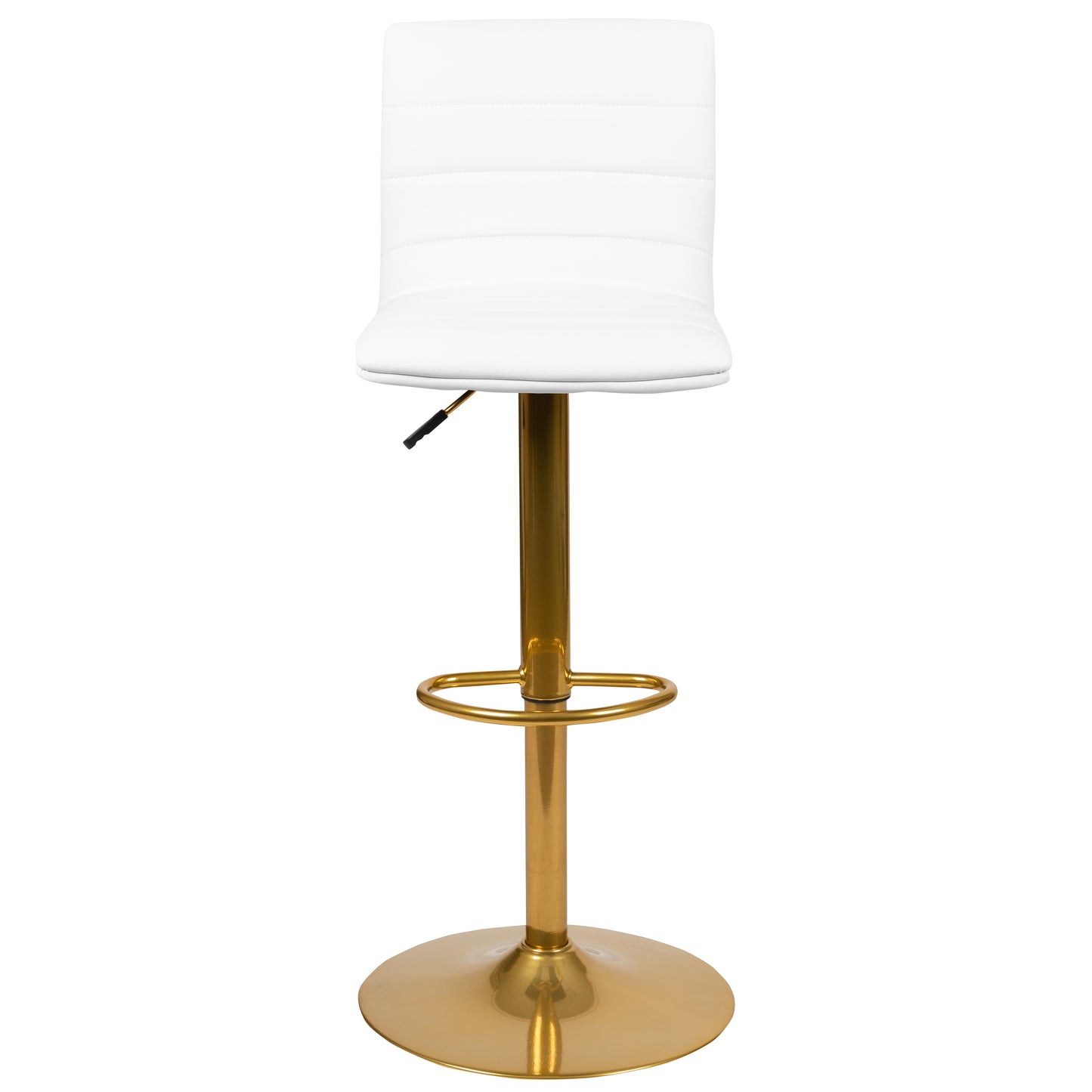 Vincent Modern White Vinyl Adjustable Bar Stool with Back, Counter Height Swivel Stool with Gold Pedestal Base, Set of 2 White Vinyl/Gold Frame