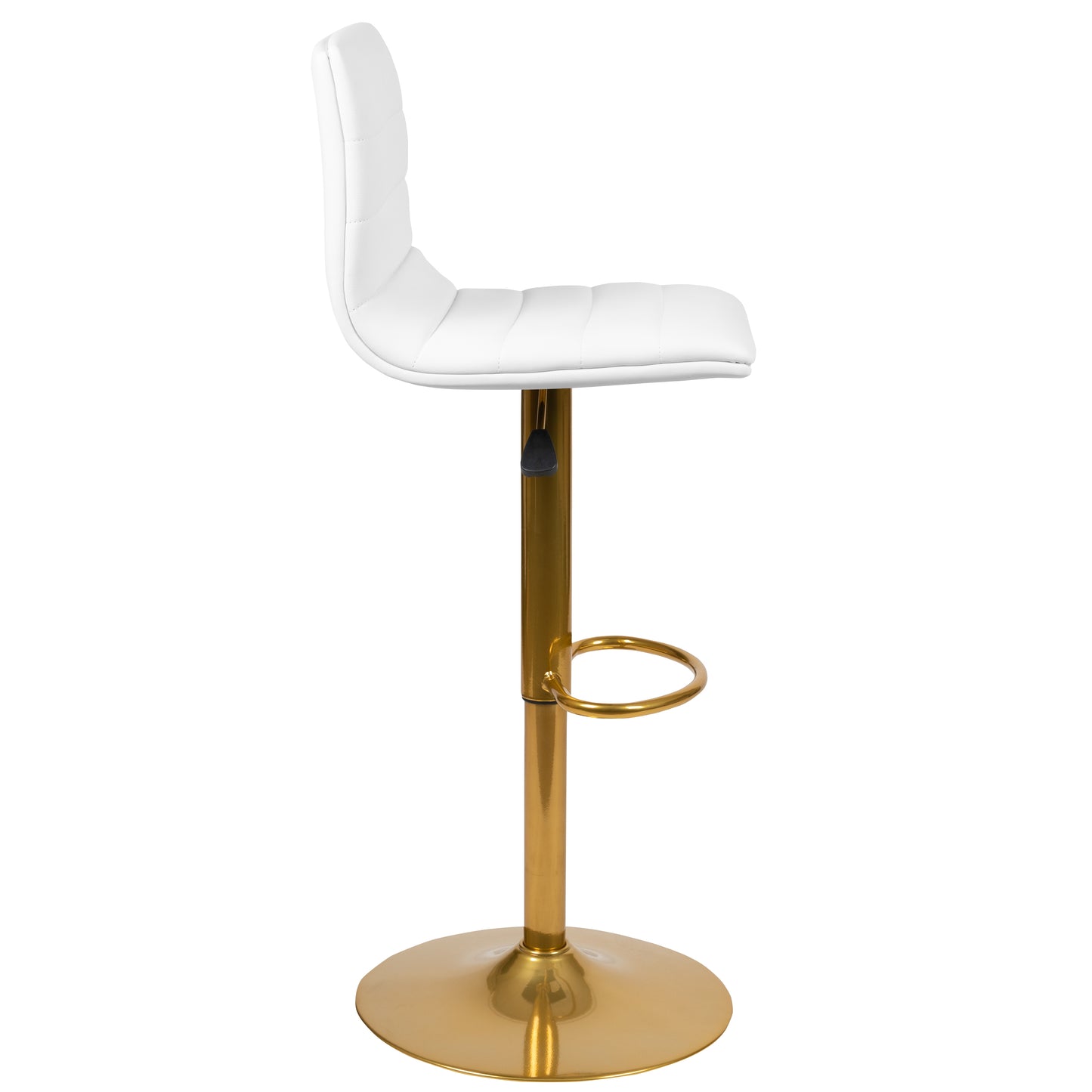 Vincent Modern White Vinyl Adjustable Bar Stool with Back, Counter Height Swivel Stool with Gold Pedestal Base, Set of 2 White Vinyl/Gold Frame