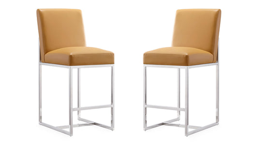Manhattan Comfort Element 37.2 in. Camel and Polished Chrome Stainless Steel Counter Height Bar Stool (Set of 2) 2-CS003-CL