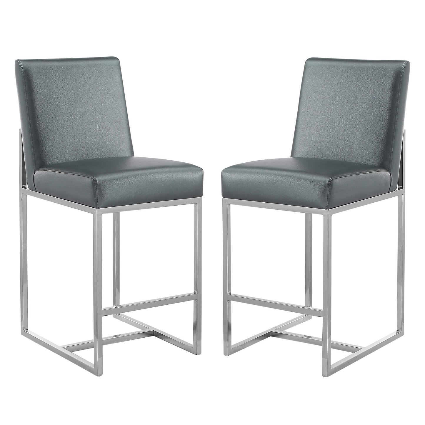 Manhattan Comfort Element 37.2 in. Graphite and Polished Chrome Stainless Steel Counter Height Bar Stool (Set of 2) 2-CS003-GP