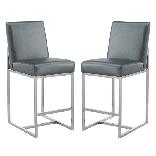 Manhattan Comfort Element 37.2 in. Graphite and Polished Chrome Stainless Steel Counter Height Bar Stool (Set of 2) 2-CS003-GP