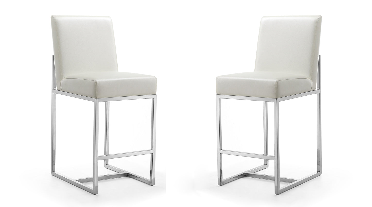 Element Modern Metal Upholstered Counter Stool in Pearl White - Set of 2 2-CS003-PW