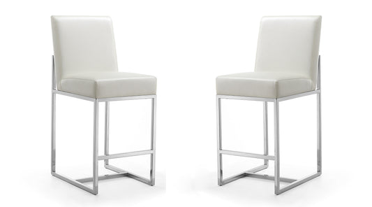 Element Modern Metal Upholstered Counter Stool in Pearl White - Set of 2 2-CS003-PW
