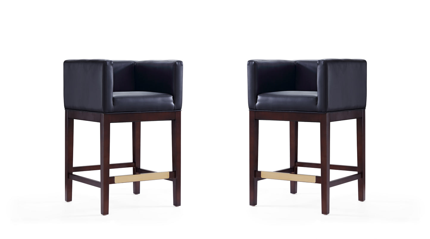 Manhattan Comfort Kingsley 34 in. Black and Dark Walnut Beech Wood Counter Height Bar Stool (Set of 2) 2-CS005-BK