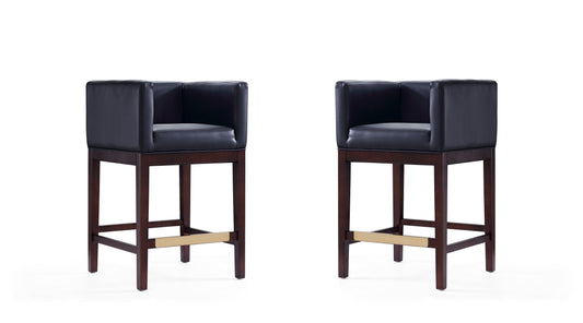 Manhattan Comfort Kingsley 34 in. Black and Dark Walnut Beech Wood Counter Height Bar Stool (Set of 2) 2-CS005-BK