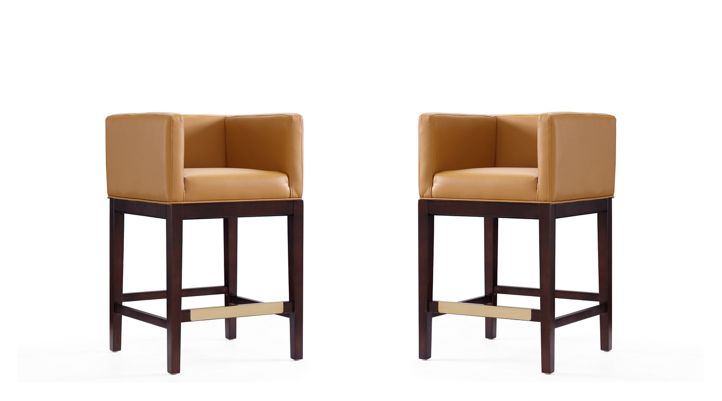 Manhattan Comfort Kingsley 34 in. Camel and Dark Walnut Beech Wood Counter Height Bar Stool (Set of 2) 2-CS005-CL