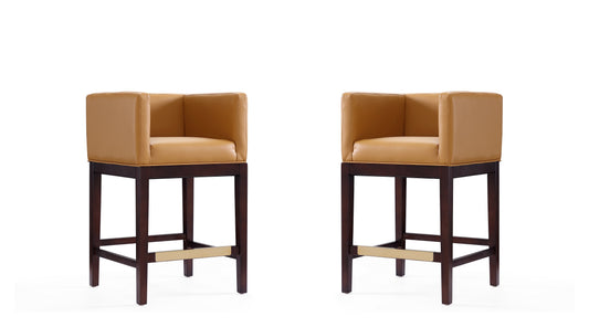 Manhattan Comfort Kingsley 34 in. Camel and Dark Walnut Beech Wood Counter Height Bar Stool (Set of 2) 2-CS005-CL