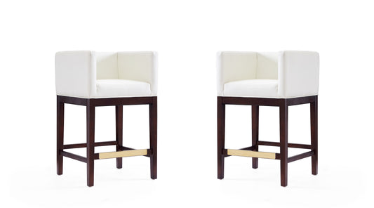 Kingsley Mid-Century Modern Wood Upholstered Counter Stool in Ivory - Set of 2 2-CS005-IV