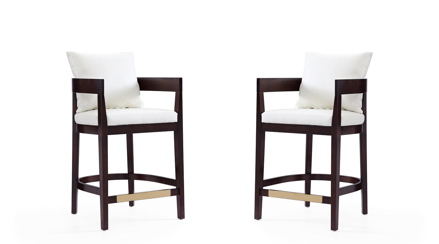 Manhattan Comfort Ritz 34 in. Ivory and Dark Walnut Beech Wood Counter Height Bar Stool (Set of 2) 2-CS006-IV