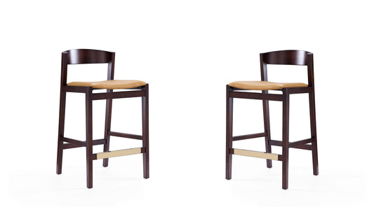 Manhattan Comfort Klismos 36.75 in. Camel and Dark Walnut Beech Wood Counter Height Bar Stool (Set of 2) 2-CS007-CL