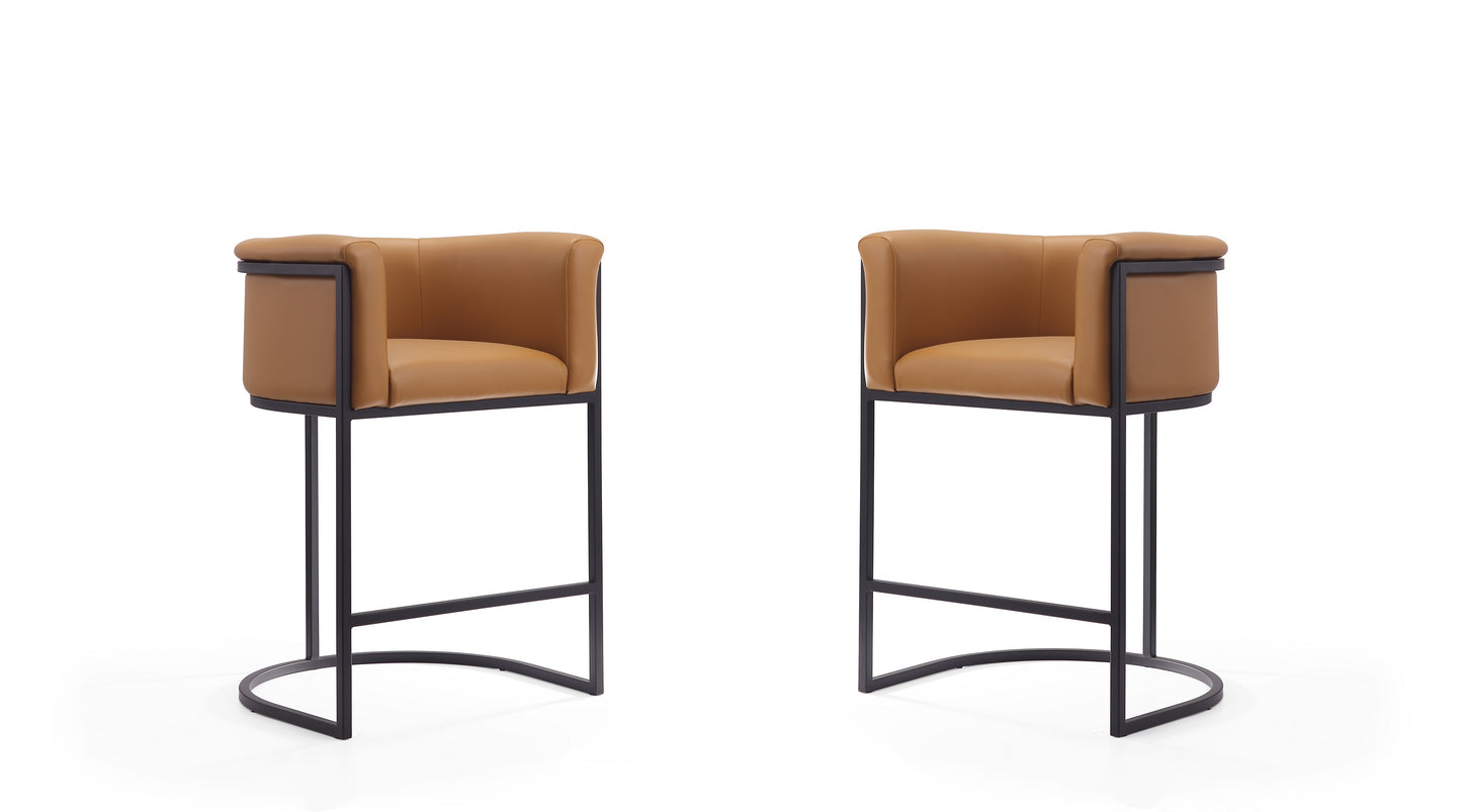Manhattan Comfort Cosmopolitan 33.8 in. Camel and Black Metal Counter Height Bar Stool (Set of 2) 2-CS008-CL