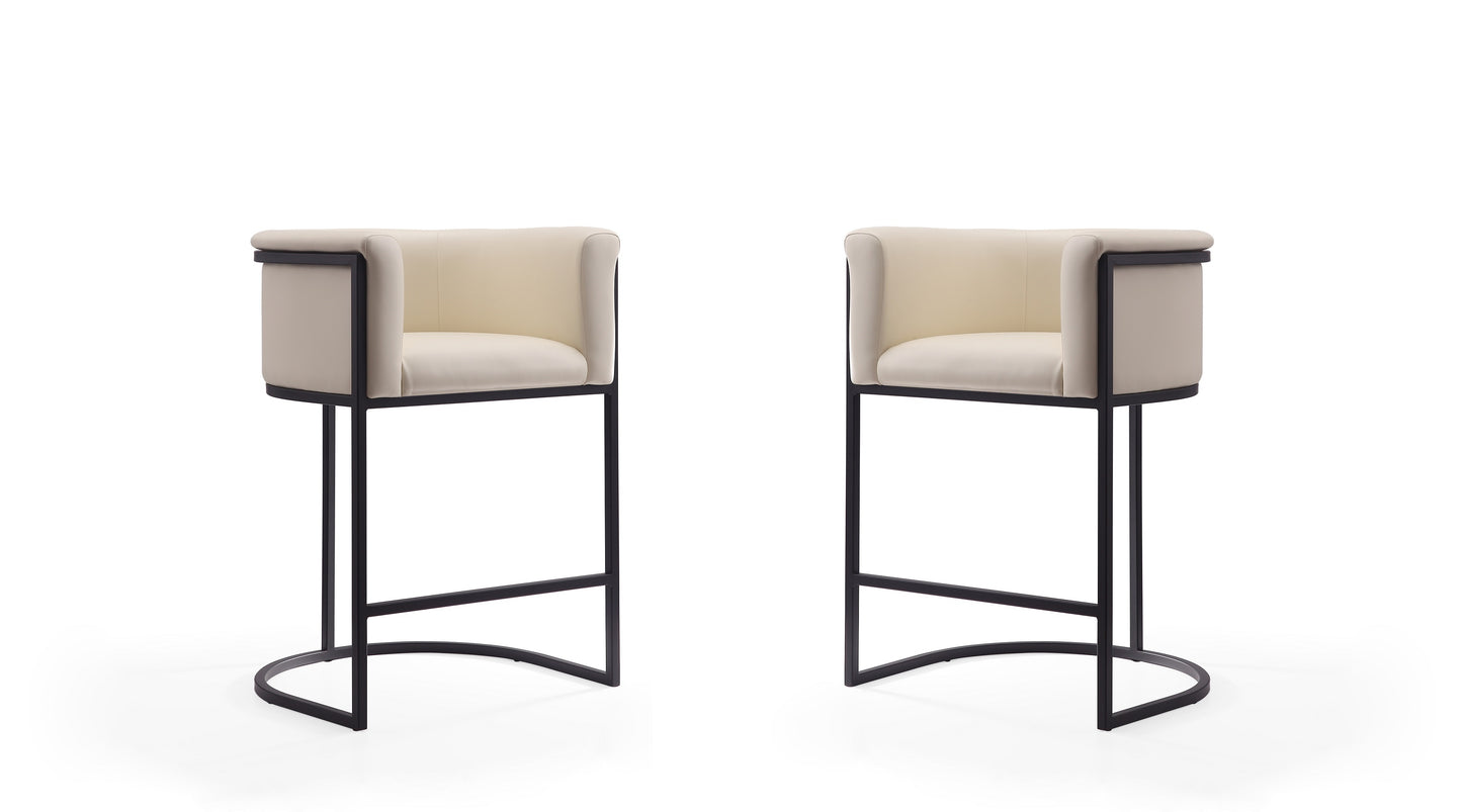 Cosmopolitan Mid-Century Modern Metal Upholstered Counter Stool in Cream - Set of 2 2-CS008-CR