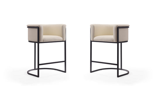Cosmopolitan Mid-Century Modern Metal Upholstered Counter Stool in Cream - Set of 2 2-CS008-CR
