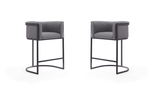 Cosmopolitan Mid-Century Modern Metal Upholstered Counter Stool in Gray - Set of 2 2-CS008-GY