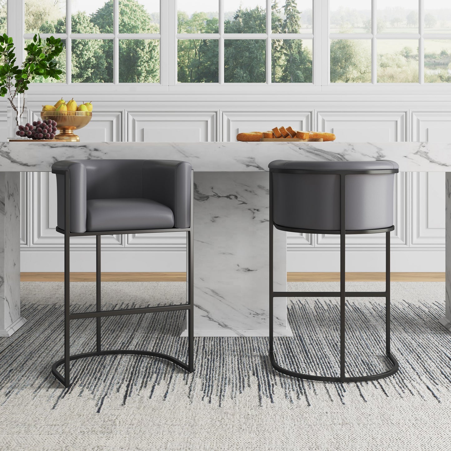 Cosmopolitan Mid-Century Modern Metal Upholstered Counter Stool in Gray - Set of 2 2-CS008-GY