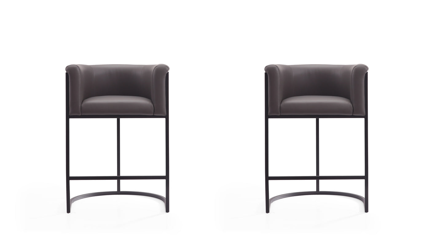 Cosmopolitan Mid-Century Modern Metal Upholstered Counter Stool in Graphite - Set of 2 2-CS008-PE