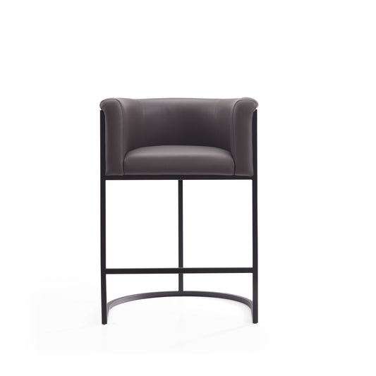 Manhattan Comfort Cosmopolitan 33.8 in. Pebble and Black Metal Counter Height Bar Stool (Set of 2) 2-CS008-PE