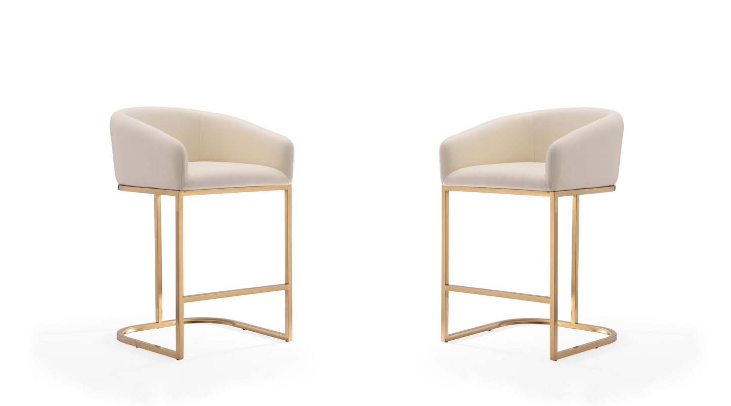 Manhattan Comfort Louvre 36 in. Cream and Titanium Gold Stainless Steel Counter Height Bar Stool (Set of 2) 2-CS009-CR