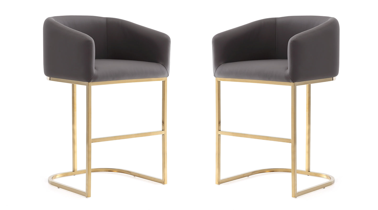 Manhattan Comfort Louvre Mid-Century Modern Leatherette and Stainless Steel Barstools