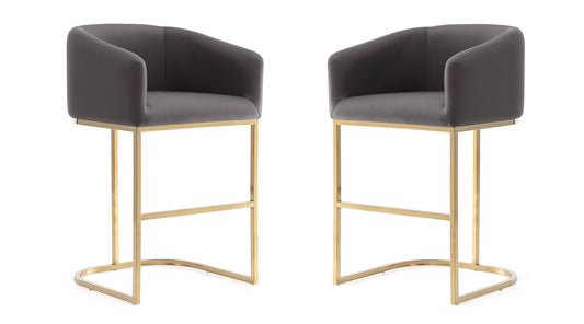 Manhattan Comfort Louvre 36 in. Grey and Titanium Gold Stainless Steel Counter Height Bar Stool (Set of 2) 2-CS009-GY
