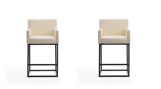 Ambassador Mid-Century Modern Metal Upholstered Counter Stool in Cream - Set of 2 2-CS010-CR