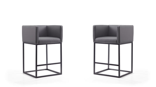 Embassy Mid-Century Modern Metal Upholstered Counter Stool in Gray - Set of 2 2-CS011-GY