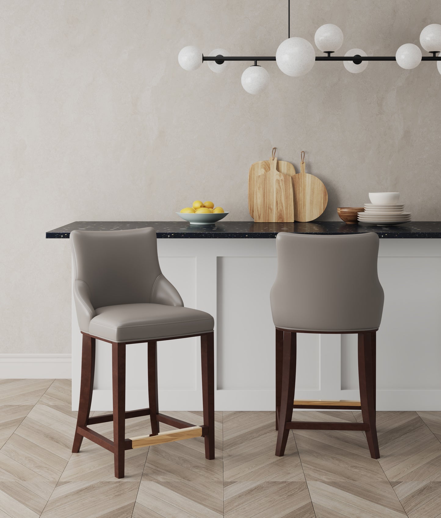 Manhattan Comfort Modern Shubert Counter Stool Upholstered in Dark Taupe Leatherette with Beech Wood Legs - Set of 2 2-CS016-DT