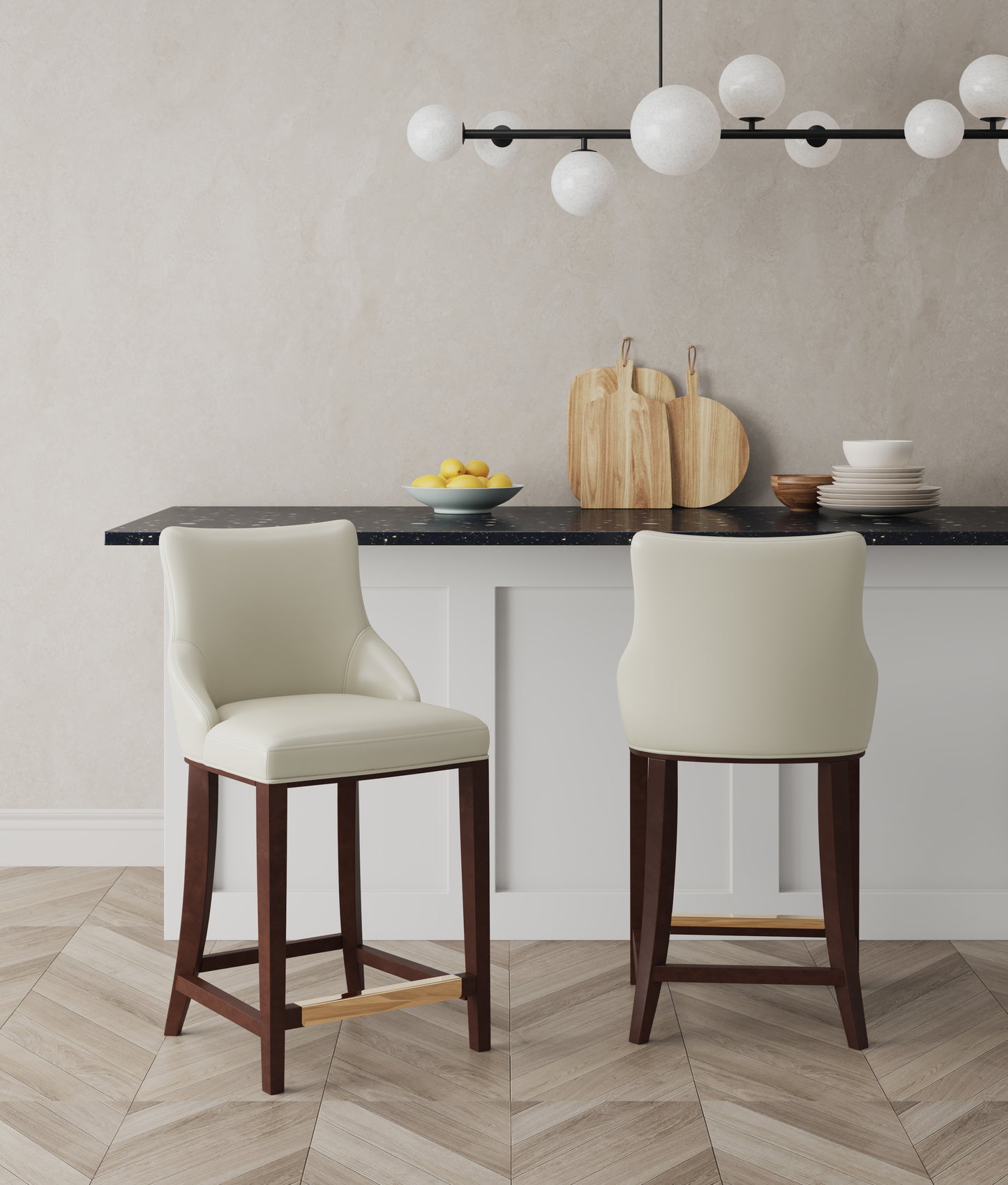Manhattan Comfort Modern Shubert Counter Stool Upholstered in Ivory Leatherette with Beech Wood Legs - Set of 2 2-CS016-IV