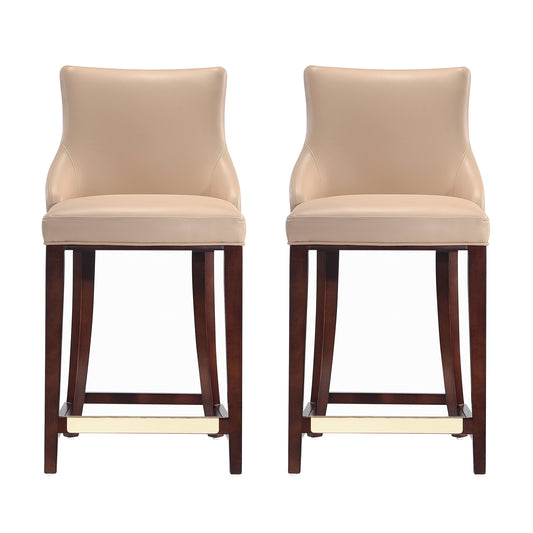 Manhattan Comfort Modern Shubert Counter Stool Upholstered in Tan Leatherette with Beech Wood Legs - Set of 2 2-CS016-TN