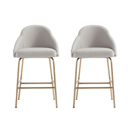 Gracie Modern Metal Upholstered Counter Stool in Stone Gray and Gold - Set of 2 2-CS019-GST