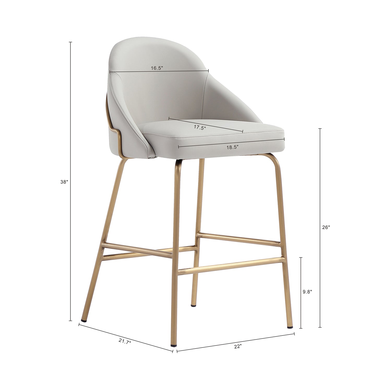 Gracie Modern Metal Upholstered Counter Stool in Stone Gray and Gold - Set of 2 2-CS019-GST