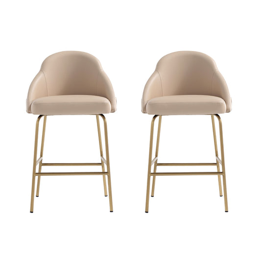 Gracie Modern Metal Upholstered Counter Stool in Tan and Gold - Set of 2 2-CS019-GTN