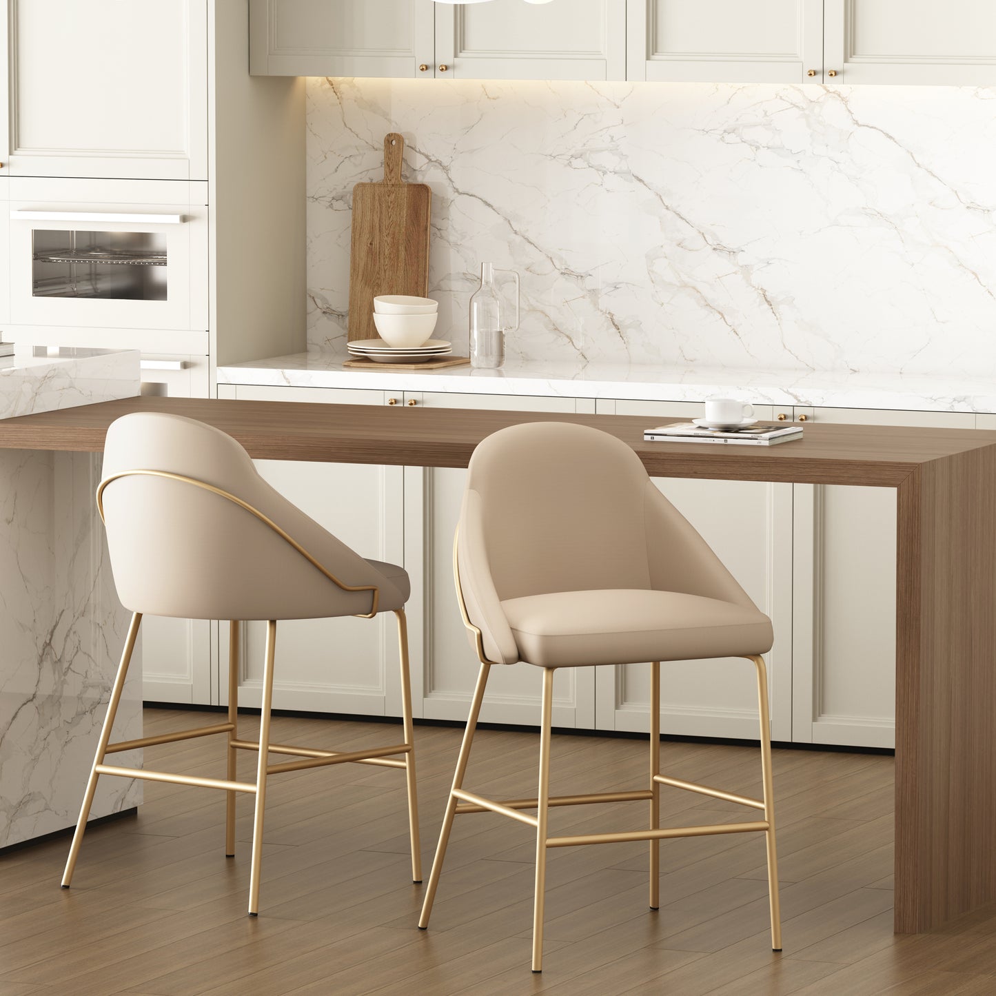 Gracie Modern Metal Upholstered Counter Stool in Tan and Gold - Set of 2 2-CS019-GTN