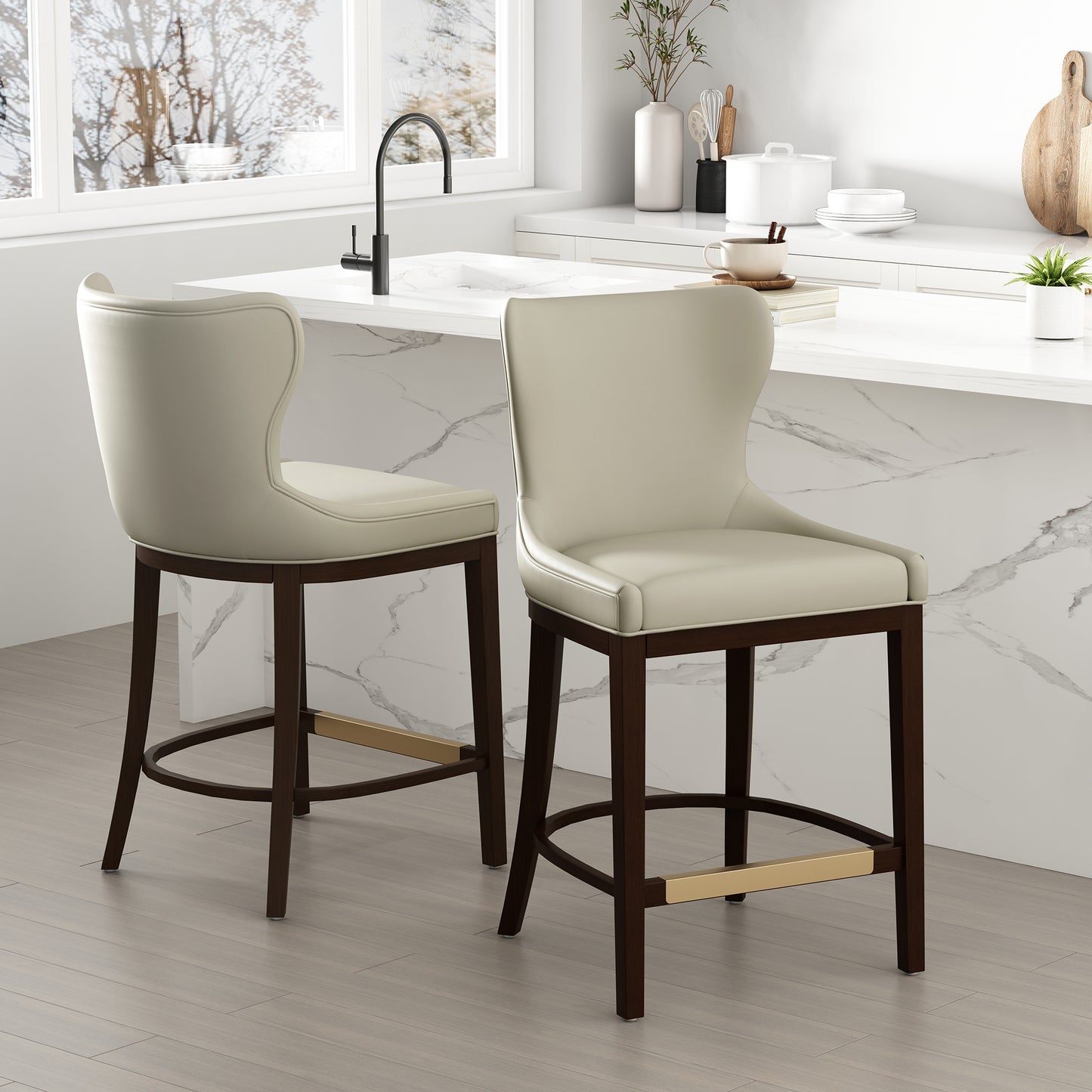 Blair Modern Wood Upholstered Counter Stool in Stone - Set of 2 2-CS020-ST