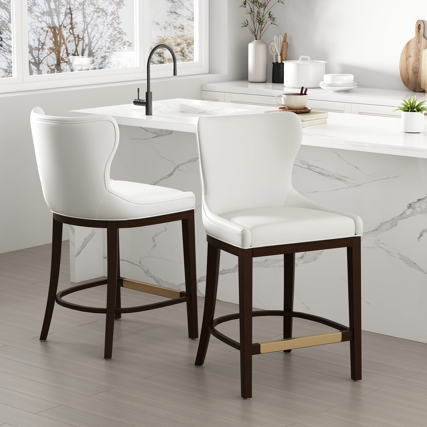 Blair Modern Wood Upholstered Counter Stool in White - Set of 2 2-CS020-WH