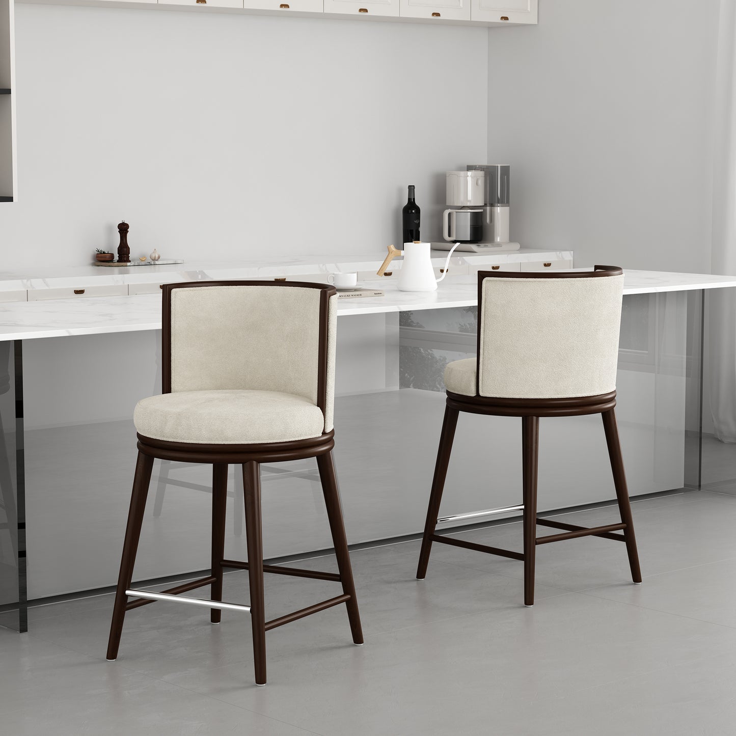 Evalyn Modern Wood Upholstered Counter Stool in Cream - Set of 2 2-CS021-CR