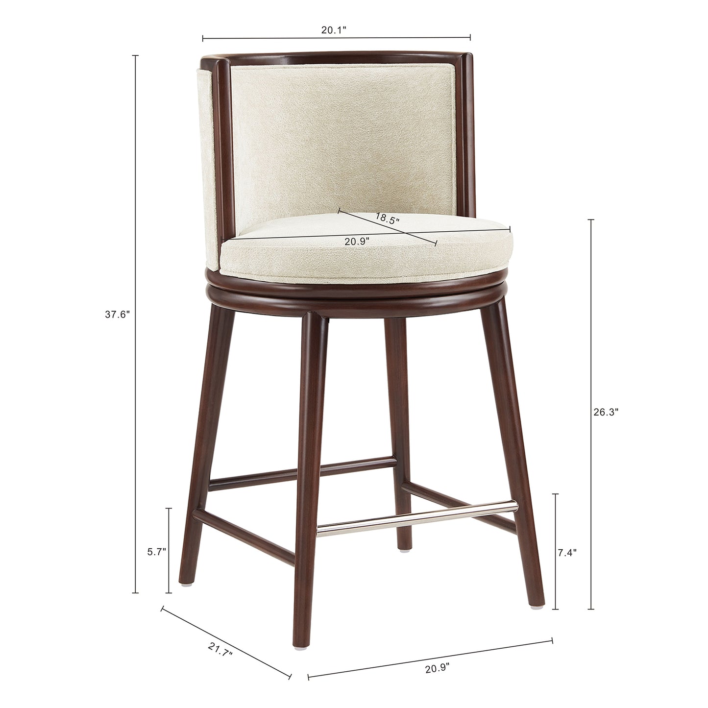 Evalyn Modern Wood Upholstered Counter Stool in Cream - Set of 2 2-CS021-CR