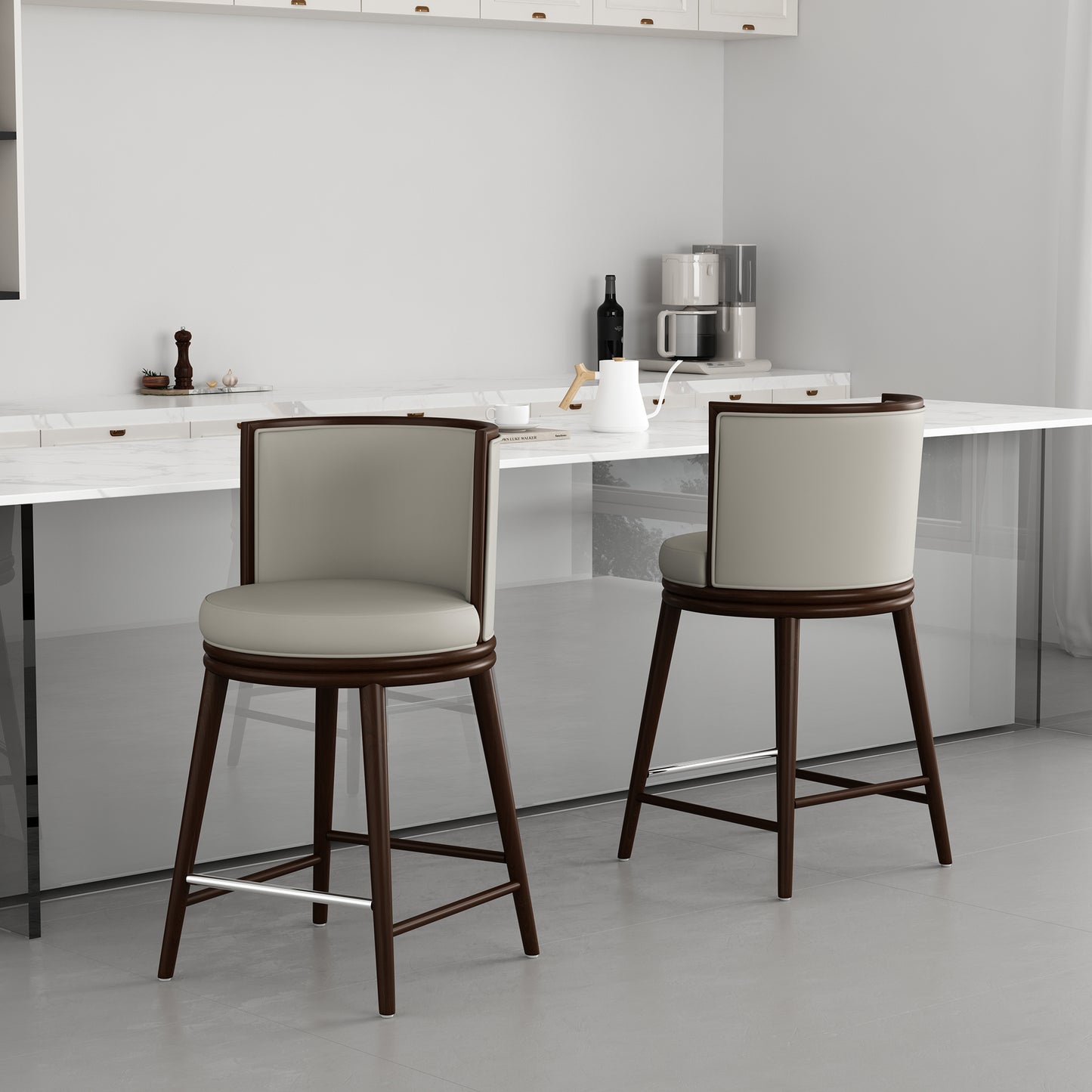 Evalyn Modern Wood Upholstered Counter Stool in Stone - Set of 2 2-CS021-ST