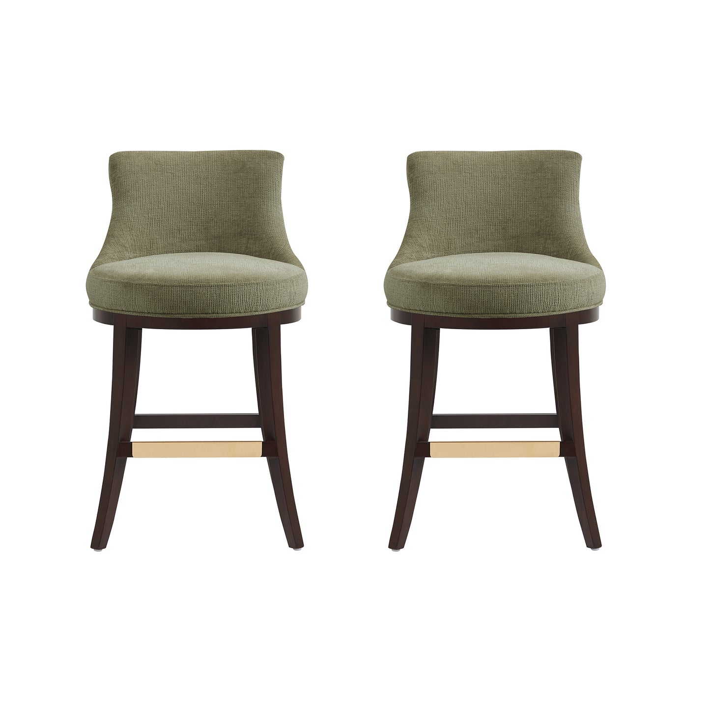 Lucia Modern Wood Chenille Counter Stool in Leaf Green - Set of 2 2-CS022-GR