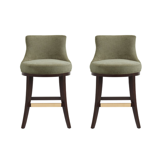 Lucia Modern Wood Chenille Counter Stool in Leaf Green - Set of 2 2-CS022-GR