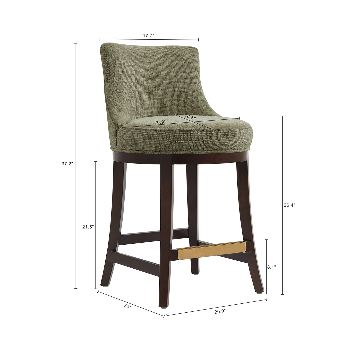 Lucia Modern Wood Chenille Counter Stool in Leaf Green - Set of 2 2-CS022-GR