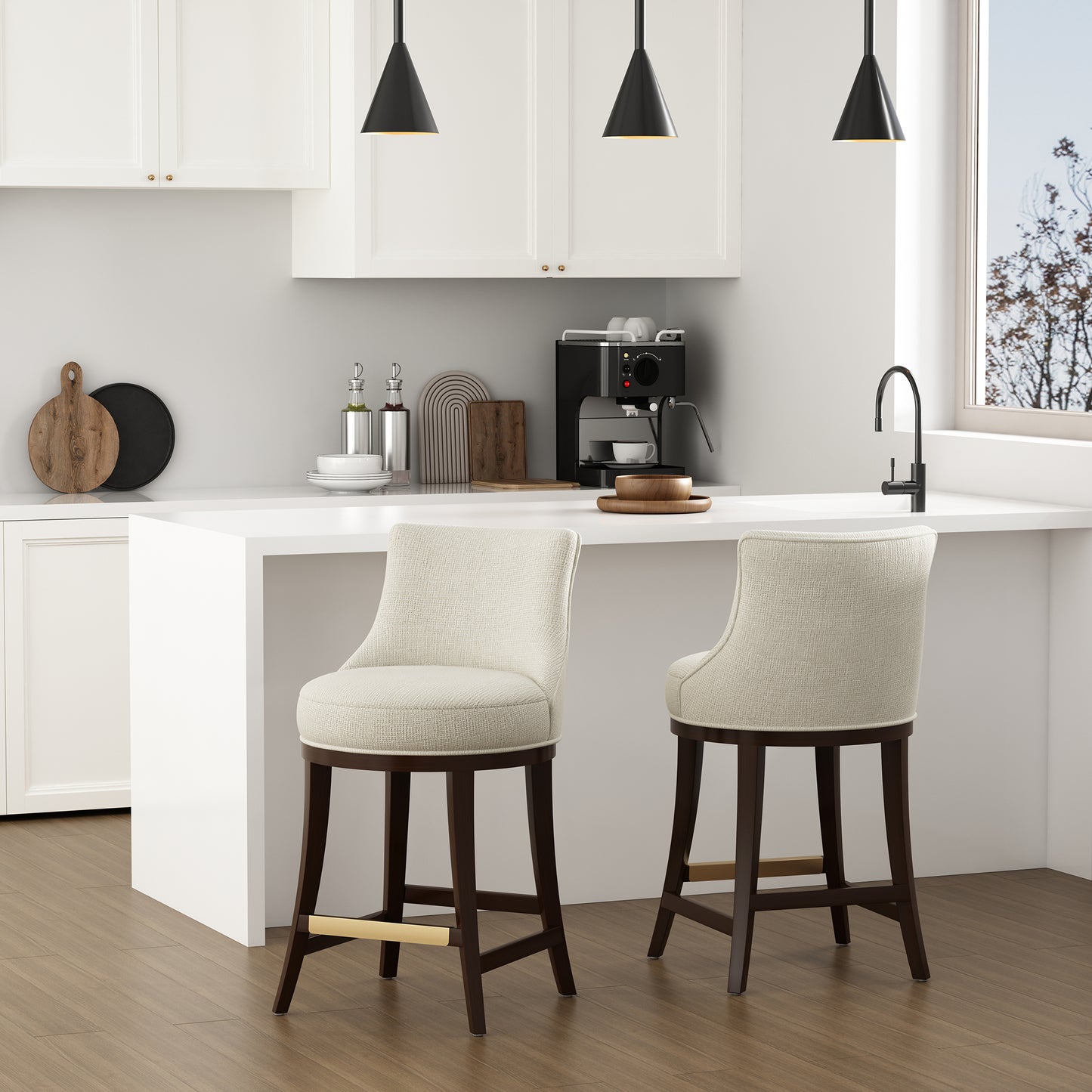 Lucia Modern Wood Chenille Counter Stool in Natural - Set of 2 2-CS022-NA