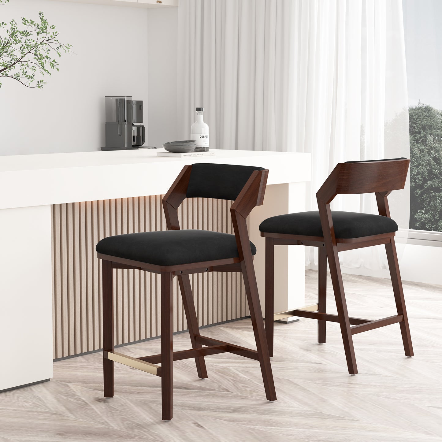 Patricia Modern Wood Upholstered Counter Stool in Black - Set of 2 2-CS023-BK