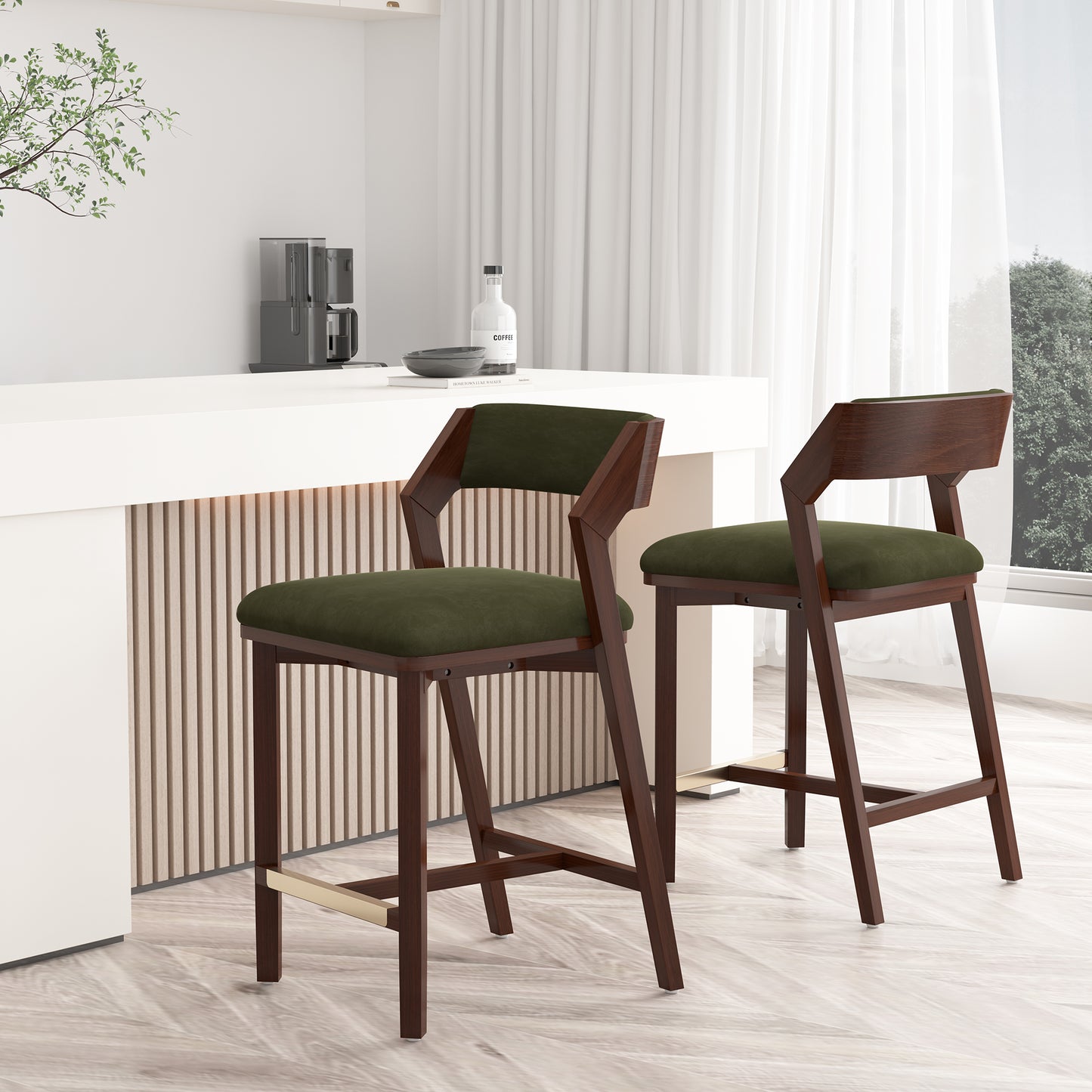 Patricia Modern Wood Upholstered Counter Stool in Turtle Green - Set of 2 2-CS023-GR